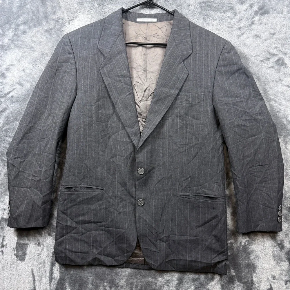 Made in France Blazer Mens 42 Grey Pinstripe Two Button Formal Suit Jacket